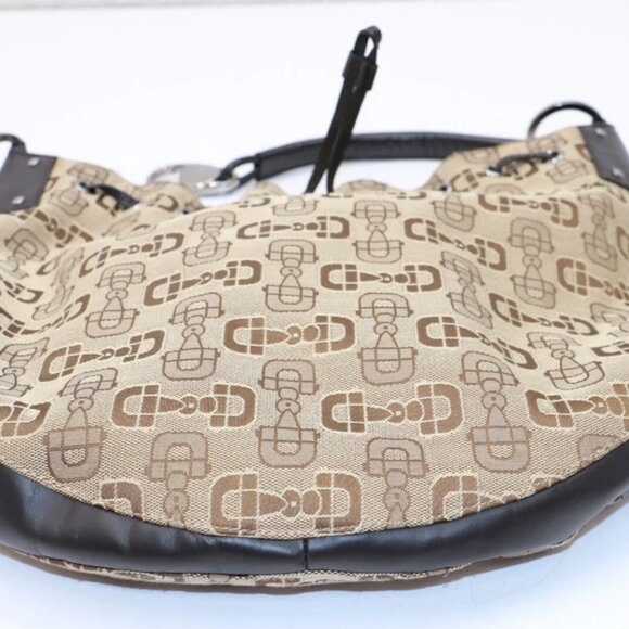 Gucci Horsebit Drawstring Hobo Canvas Leather Trim - Brown - Picture 8 of 16